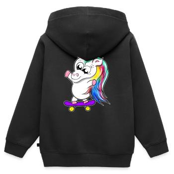 Einhorn auf Skateboard - Kinder Premium Organic Zip Hoodie - Schwarz - Hinten - AI Model Kid Male (0cm)