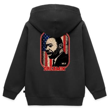 MARTIN LUTHER KÖNIG - Kinder Premium Organic Zip Hoodie - Schwarz - Hinten - AI Model Kid Male (0cm)