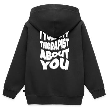 Ich habe meinem Therapeuten von dir erzählt - Kinder Premium Organic Zip Hoodie - Schwarz - Hinten - AI Model Kid Male (0cm)