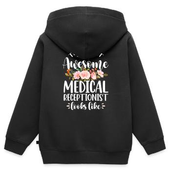 Travailleur médical de l’accueil hospitalier - Centre médical - Sweat Premium à capuche zippé enfant bio - noir - Dos - AI Model Kid Male (0cm)