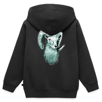 Bélier Celtique - Sweat Premium à capuche zippé enfant bio - noir - Dos - AI Model Kid Male (0cm)