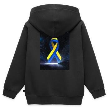 Boucle de paix en Ukraine - Sweat Premium à capuche zippé enfant bio - noir - Dos - AI Model Kid Male (0cm)