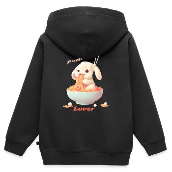 Lapin ramen nouilles japon kawaii manga animé - Sweat Premium à capuche zippé enfant bio - noir - Dos - AI Model Kid Male (0cm)