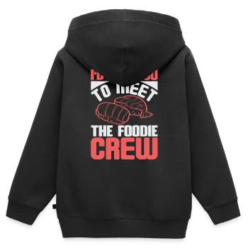 ICH MÖCHTE, DASS SIE DIE FOODIE-CREW KENNENLERNEN - Kinder Premium Organic Zip Hoodie - Schwarz - Hinten - AI Model Kid Male (0cm)