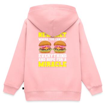 Menu buffet Repas gourmandises - Sweat Premium à capuche zippé enfant bio - rose - Dos - AI Model Kid Female (0cm)