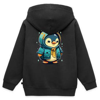 Pingouin Adorable pour Enfants et Bébés - Sweat Premium à capuche zippé enfant bio - noir - Dos - AI Model Kid Male (0cm)