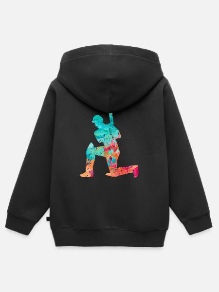 Cricket-Spieler in Popart - Kinder Premium Organic Zip Hoodie - Schwarz