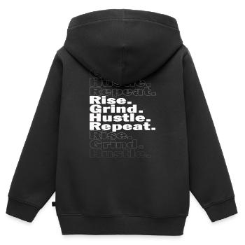 Rise Grind Hustle Repeat - Sweat Premium à capuche zippé enfant bio - noir - Dos - AI Model Kid Male (0cm)
