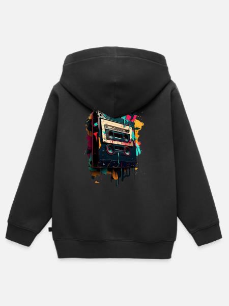 Retro Mixtape - Kinder Premium Organic Zip Hoodie - Schwarz