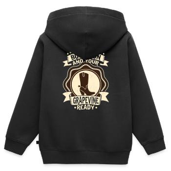 Enfilez vos bottes et préparez votre vigne Musique L - Sweat Premium à capuche zippé enfant bio - noir - Dos - AI Model Kid Male (0cm)