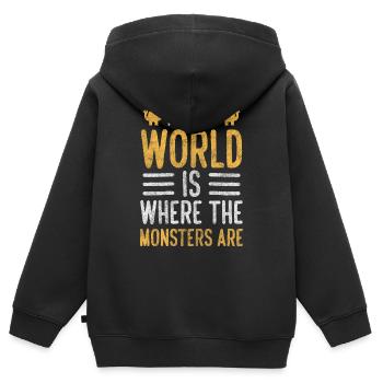 Déguisement de créature monstrueuse - Sweat Premium à capuche zippé enfant bio - noir - Dos - AI Model Kid Male (0cm)