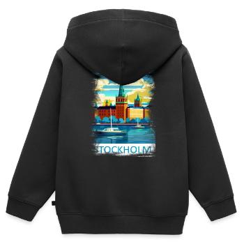 Stockholm, Schweden, Schweden, Skandinavien, Skandinavien - Kinder Premium Organic Zip Hoodie - Schwarz - Hinten - AI Model Kid Male (0cm)