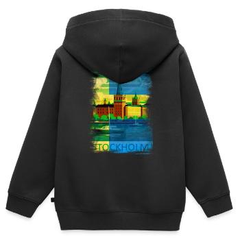 Stockholm Schweden Schweden Skandinavien Skandinavien - Kinder Premium Organic Zip Hoodie - Schwarz - Hinten - AI Model Kid Male (0cm)