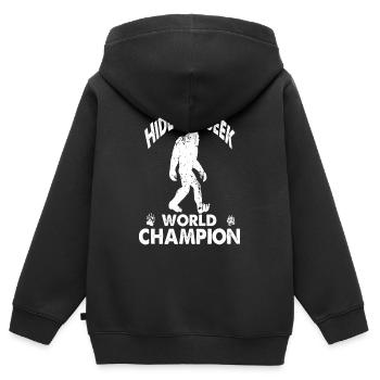 Versteckspiel Weltmeister - Kinder Premium Organic Zip Hoodie - Schwarz - Hinten - AI Model Kid Male (0cm)