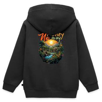 Pas d’argent Pas de cri - Sweat Premium à capuche zippé enfant bio - noir - Dos - AI Model Kid Male (0cm)
