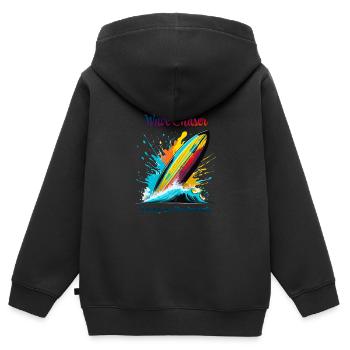 Wellenjäger, der am Strand lebt - Kinder Premium Organic Zip Hoodie - Schwarz - Hinten - AI Model Kid Male (0cm)