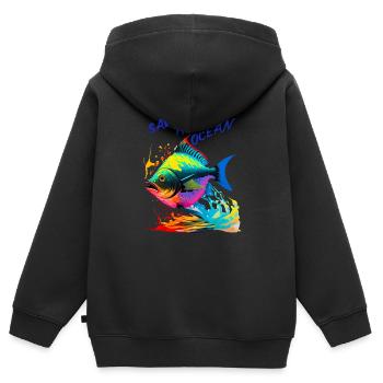 Rettet den Ozean. Bunte Fische - Kinder Premium Organic Zip Hoodie - Schwarz - Hinten - AI Model Kid Male (0cm)