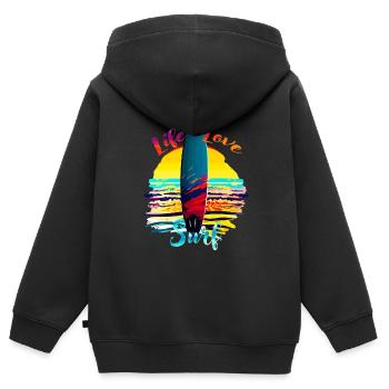 Leben Liebe Surfen - Kinder Premium Organic Zip Hoodie - Schwarz - Hinten - AI Model Kid Male (0cm)