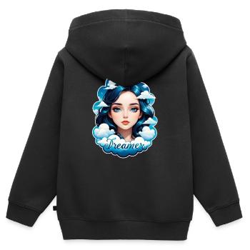 rêver - rêveur - rêveuse - rêve - rêverie - Sweat Premium à capuche zippé enfant bio - noir - Dos - AI Model Kid Male (0cm)