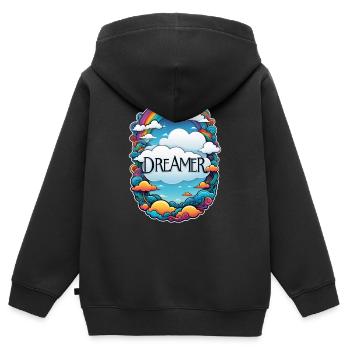 rêver - rêveur - rêveuse - rêve - rêverie - Sweat Premium à capuche zippé enfant bio - noir - Dos - AI Model Kid Male (0cm)