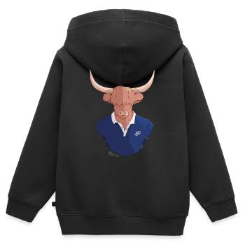 Vache - Écosse - Nouvelle Génération Rugby - Sweat Premium à capuche zippé enfant bio - noir - Dos - AI Model Kid Male (0cm)