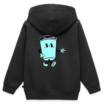 Boisson Dessin Animé - Sweat Premium à capuche zippé enfant bio - noir - Dos - AI Model Kid Male (0cm)