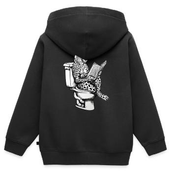 Lesender Gepard auf dem WC im Vintage-Stil - Kinder Premium Organic Zip Hoodie - Schwarz - Hinten - AI Model Kid Male (0cm)