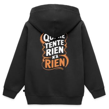 Qui ne tente rien n'a rien - Sweat Premium à capuche zippé enfant bio - noir - Dos - AI Model Kid Male (0cm)