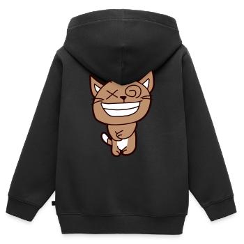 Wahnsinnige Katze Schielt Lustig Verrückt Grimasse - Kinder Premium Organic Zip Hoodie - Schwarz - Hinten - AI Model Kid Male (0cm)