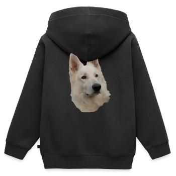 Tête de berger blanc - Sweat Premium à capuche zippé enfant bio - noir - Dos - AI Model Kid Male (0cm)