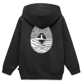 Leuchtturm Szene Sonnenuntergang Fingerabdruck - Kinder Premium Organic Zip Hoodie - Schwarz - Hinten - AI Model Kid Male (0cm)