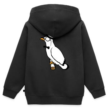 Sir Bird chapeau haut de forme Monocle Lunettes Rich M. - Sweat Premium à capuche zippé enfant bio - noir - Dos - AI Model Kid Male (0cm)
