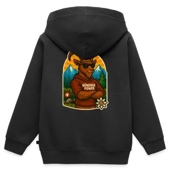 Puissance des Grisons - Sweat Premium à capuche zippé enfant bio - noir - Dos - AI Model Kid Male (0cm)