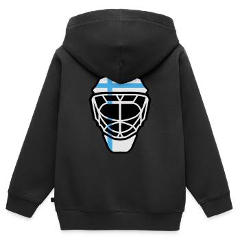 Hockey Goalie Mask Finlande - Sweat Premium à capuche zippé enfant bio - noir - Dos - AI Model Kid Male (0cm)