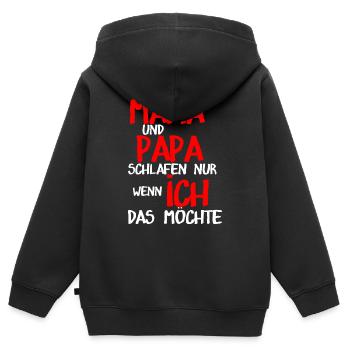 Mama und Papa schlafen nur wenn ich das möchte - Kinder Premium Organic Zip Hoodie - Schwarz - Hinten - AI Model Kid Male (0cm)