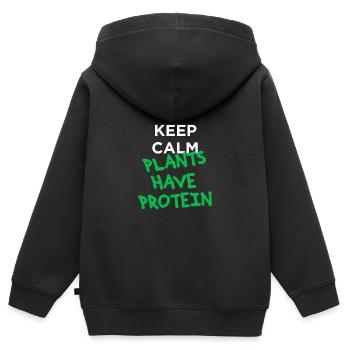 Gardez les plantes calmes ont des protéines végétaliennes - Sweat Premium à capuche zippé enfant bio - noir - Dos - AI Model Kid Male (0cm)