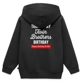 Twin Brother Cadeau Jumeaux Anniversaire Funny Twin - Sweat Premium à capuche zippé enfant bio - noir - Dos - AI Model Kid Male (0cm)
