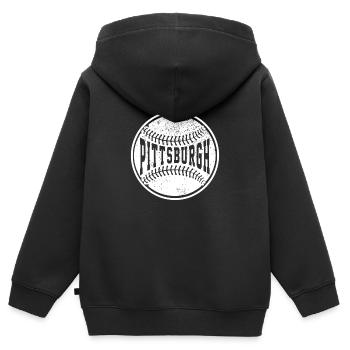 Vintage Pittsburgh Cityscape Baseball Lover Player - Sweat Premium à capuche zippé enfant bio - noir - Dos - AI Model Kid Male (0cm)