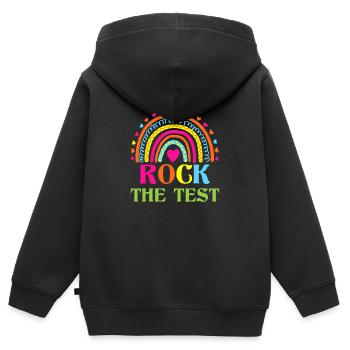Test Day Rock Le test Teacher Testing Day Rainbow - Sweat Premium à capuche zippé enfant bio - noir - Dos - AI Model Kid Male (0cm)