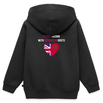 Britisch angebaut mit marokkanischen Wurzeln - Kinder Premium Organic Zip Hoodie - Schwarz - Hinten - AI Model Kid Male (0cm)