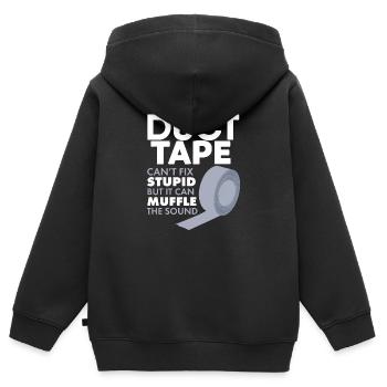 Klebeband kann dumm nicht reparieren, kann aber den Ton dämpfen - Kinder Premium Organic Zip Hoodie - Schwarz - Hinten - AI Model Kid Male (0cm)