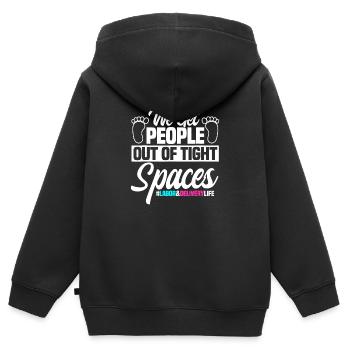 Wir holen Menschen aus engen Räumen heraus Arbeit - Kinder Premium Organic Zip Hoodie - Schwarz - Hinten - AI Model Kid Male (0cm)
