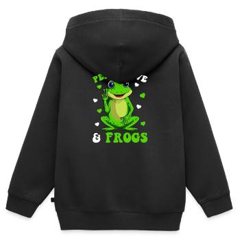 Peace Love Frogs Lover Frog Kids Girls Women - Sweat Premium à capuche zippé enfant bio - noir - Dos - AI Model Kid Male (0cm)