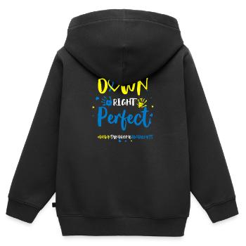 Down Right Perfect - Down Syndrome Awareness - Kids Premium Organic Zip-up Hoodie - black - Back - AI Model Kid Male (0cm)
