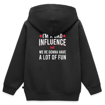 Je suis une mauvaise influence mais nous allons avoir beaucoup - Sweat Premium à capuche zippé enfant bio - noir - Dos - AI Model Kid Male (0cm)