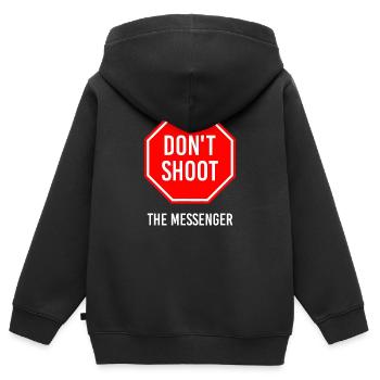 Ne tirez pas sur le messager - Sweat Premium à capuche zippé enfant bio - noir - Dos - AI Model Kid Male (0cm)