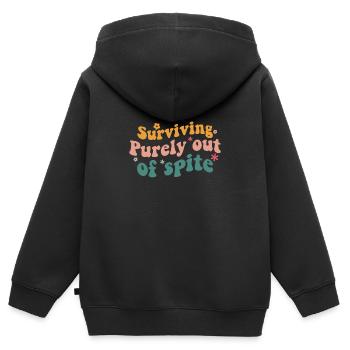 Rein aus Trotz Überleben Ein Humorvolles - Kinder Premium Organic Zip Hoodie - Schwarz - Hinten - AI Model Kid Male (0cm)