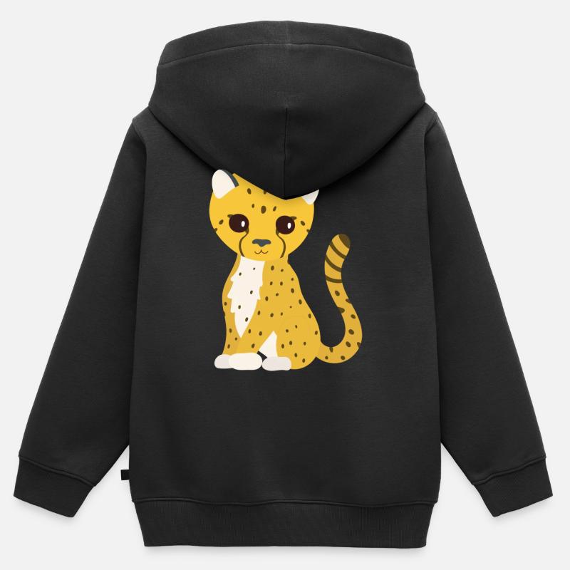 guépard - Sweat Premium à capuche zippé enfant bio - noir