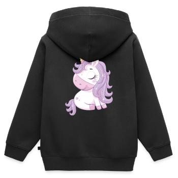 licorne violet - Sweat Premium à capuche zippé enfant bio - noir - Dos - AI Model Kid Male (0cm)
