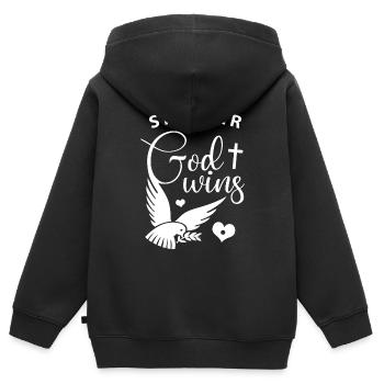 Spoiler : God Wins - Chrétiens foi Dieu Renard - Sweat Premium à capuche zippé enfant bio - noir - Dos - AI Model Kid Male (0cm)